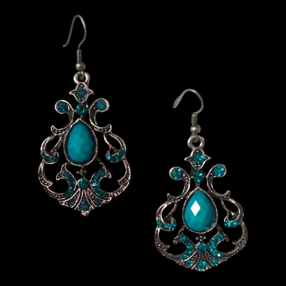 Silver Tone Turquoise Dangle Earrings